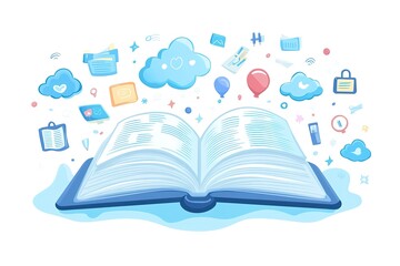 Open book in autumn leaves. Vintage style book illustration for design, print or background. Watercolor education, school design
