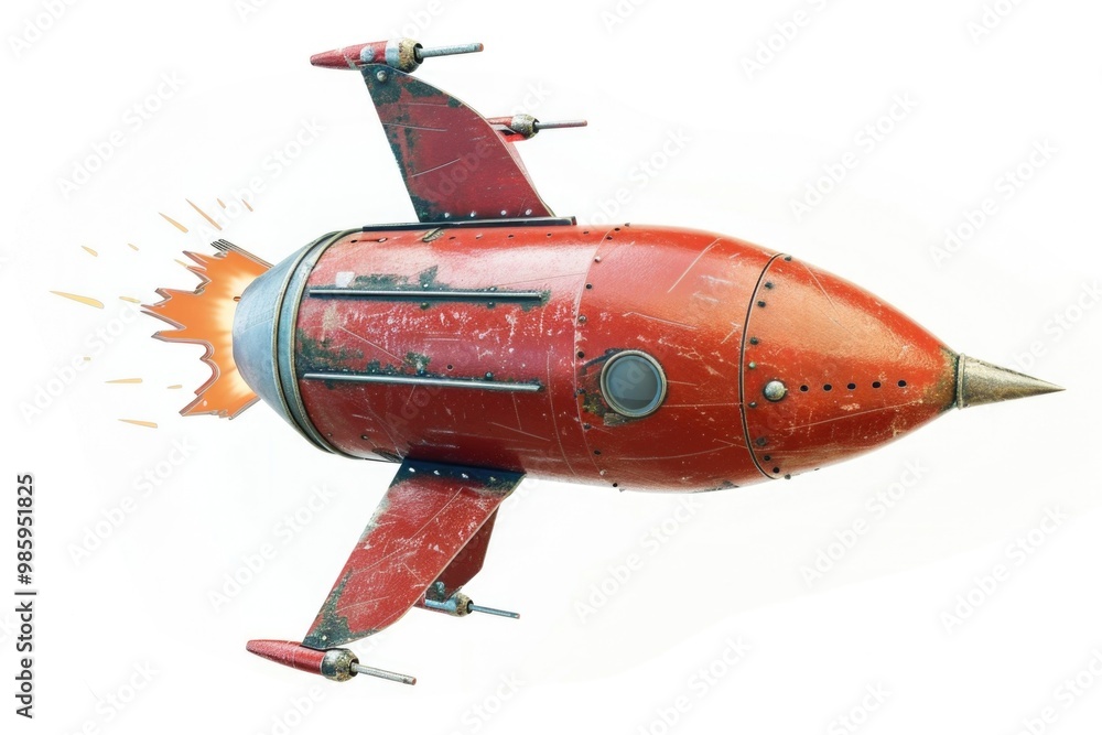 Aufkleber a model of a red rocket ship soaring through the air, great for sci-fi or space-themed projects