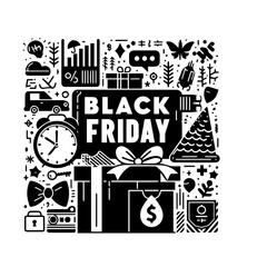 Black Friday Sale Vector Illustration with Shopping Icons and Gadgets