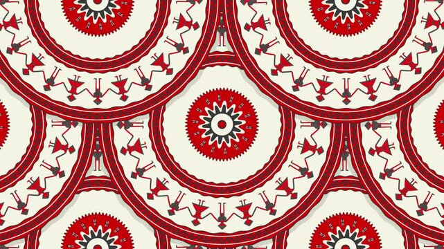 Romanian rotating embroidery pattern, 4k abstract  background loop in colors