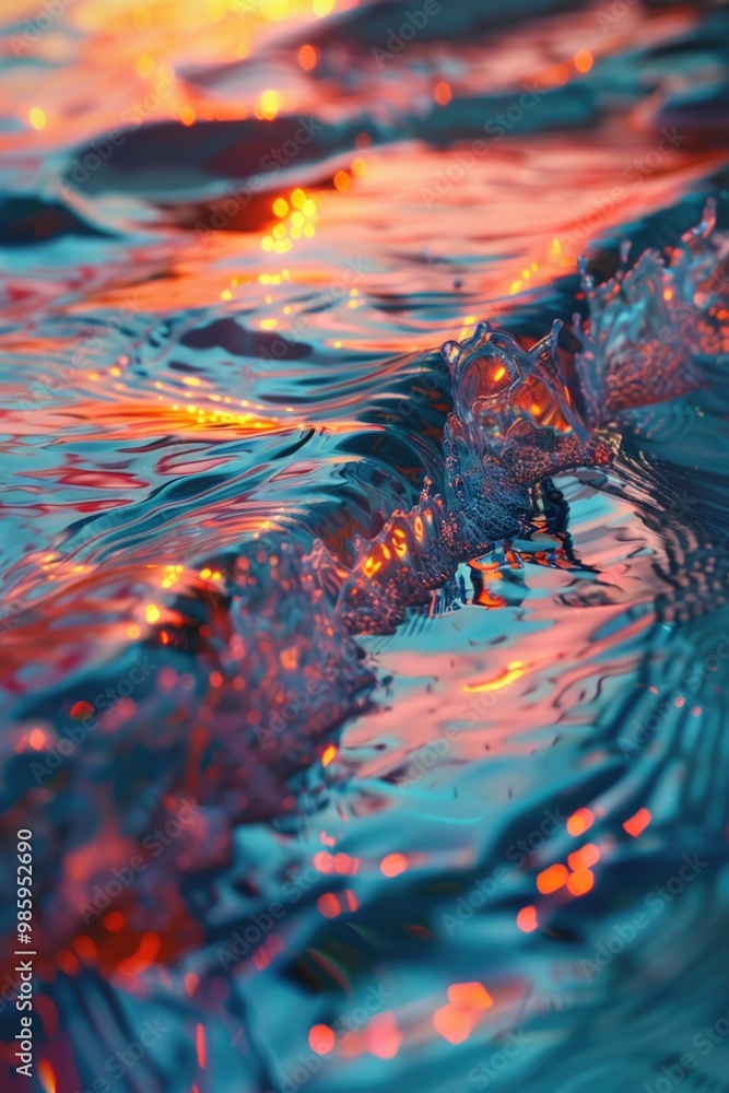 Poster a close-up shot of a wave crashing into the water, great for use in underwater or beach-themed desig