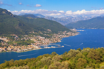 Beautiful summer Mediterranean landscape. Montenegro, view of Bay of Kotor from Lustica peninsula