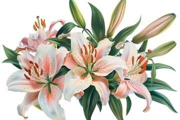 A beautiful bouquet of pink and white flowers on a white background, great for decoration or gift