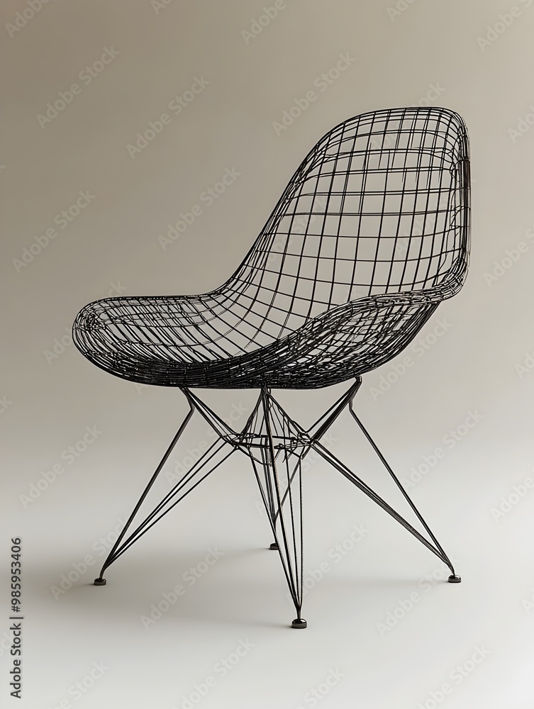 Poster a sleek and modern 3d rendered photograph showcasing a minimalist wireframe chair with a simple yet 