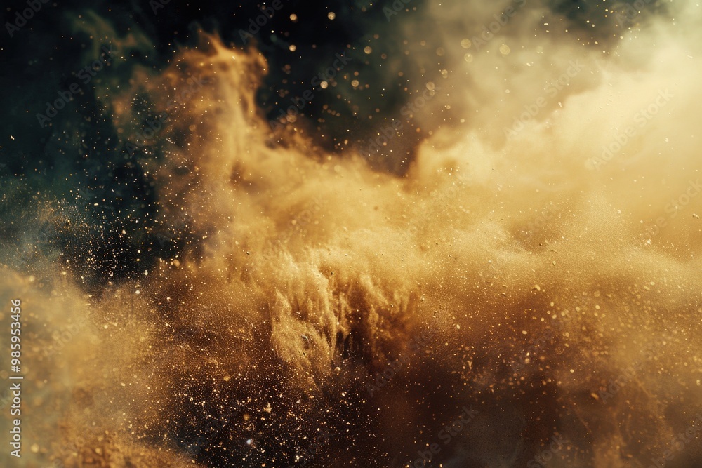 Poster a detailed view of a dust cloud suspended in the air, great for use in scientific or educational con