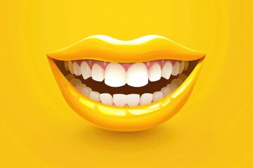 Naklejka premium A smiling yellow mouth with white teeth on a bright yellow background