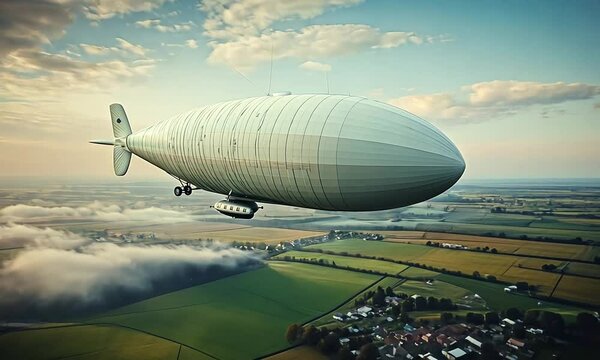 Airship Flying over Countryside