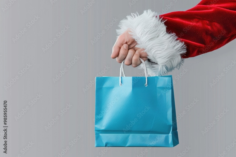 Poster A jolly Santa Claus carrying a blue shopping bag, ready for the holiday season