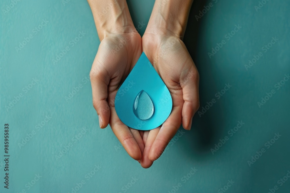 Poster a person holding a blue object in their hands, possibly a prop or a tool