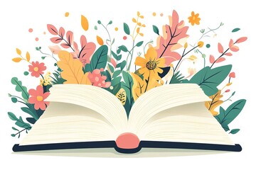 Open book in autumn leaves. Vintage style book illustration for design, print or background. Watercolor education, school design
