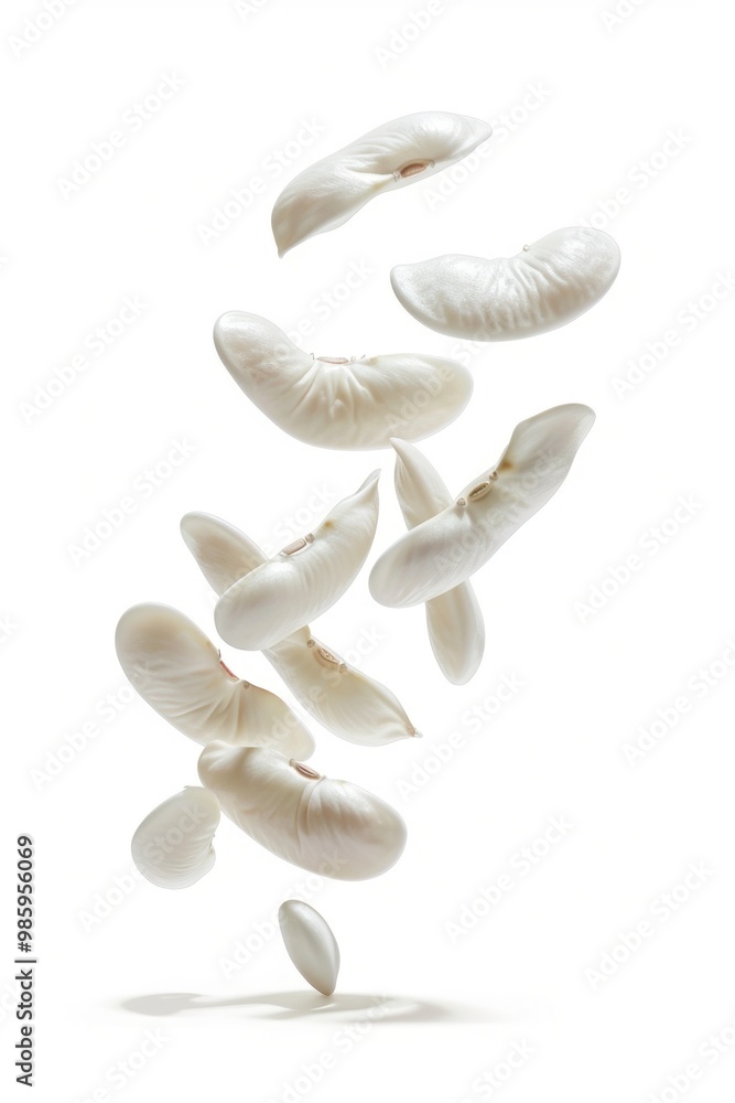 Poster seashells suspended in the air, no background visible