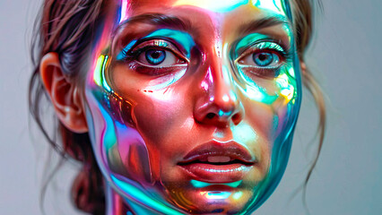 Fototapeta premium Portrait of a beautiful modern girl - model with shiny fashionable makeup
