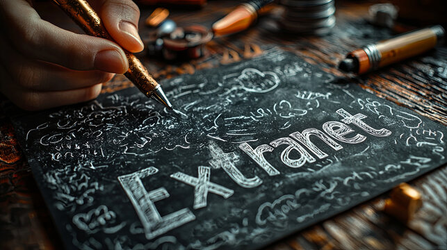 Hand drawing of extranet lettering on chalkboard with pen
