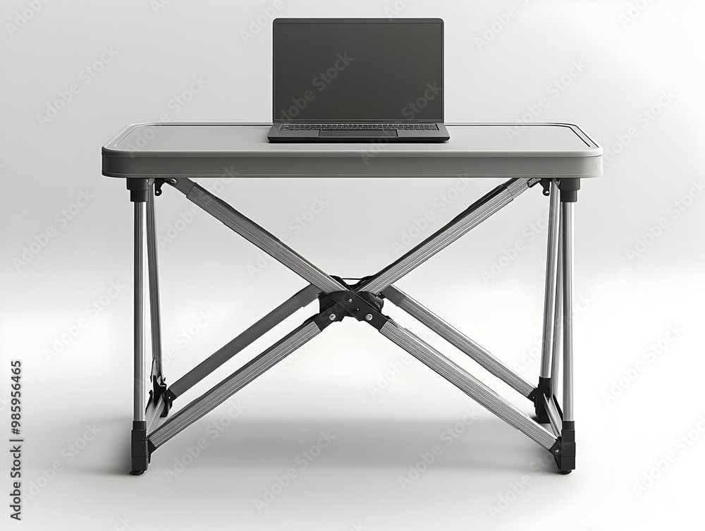 Poster adjustable 3d rendered folding laptop table isolated on white background versatile portable workspac