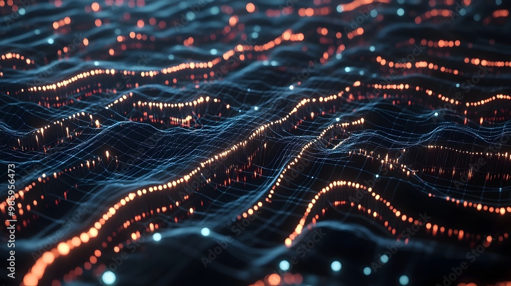 Poster abstract visual representation of an neural network system connecting and analyzing global financial