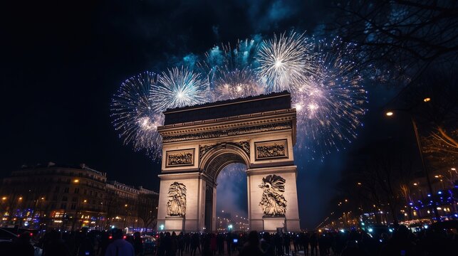 New Year fireworks display over the Arc de Triomphe in Paris, France
