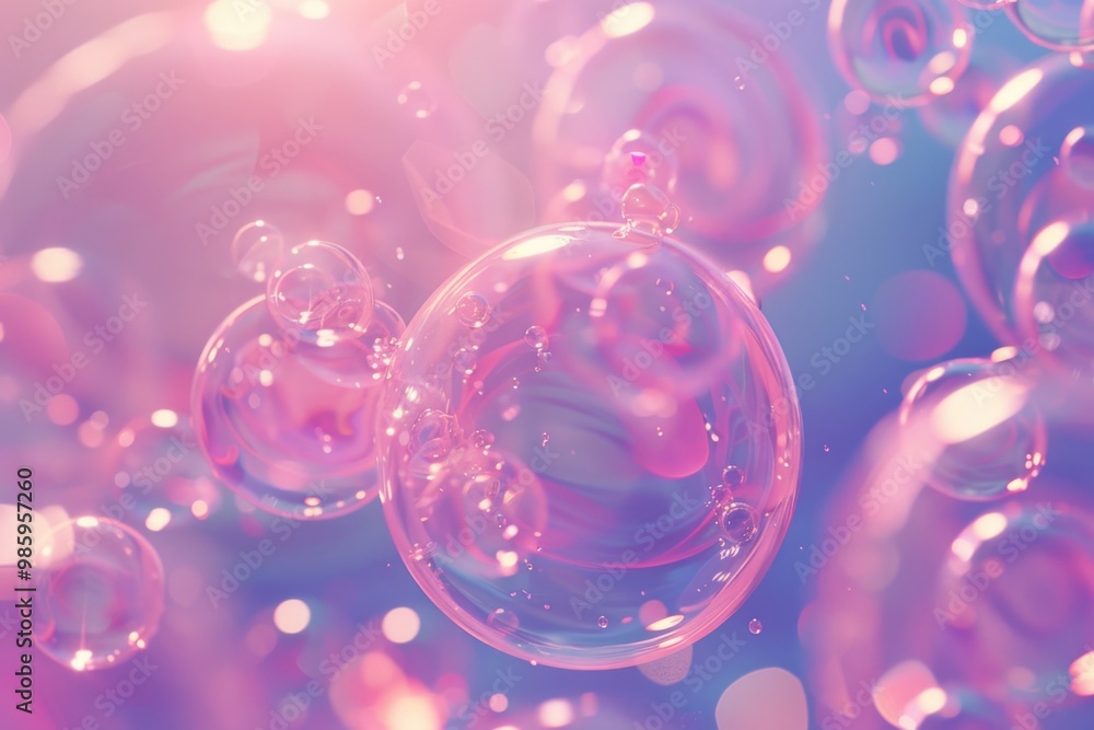 Poster a cluster of bubbles suspended in mid-air, creating a whimsical atmosphere
