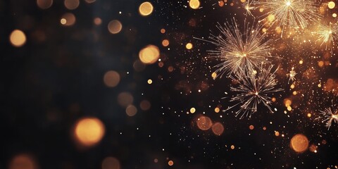 Obraz premium Silvester New Year 2025 background banner panorama long firework and sparklers on dark black night texture, with space for text