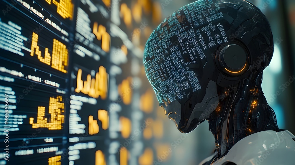 Poster advanced ai driven digital finance and market data analytics within a robotic brain showcasing the p