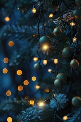 A close-up shot of a Christmas tree with colorful lights, perfect for holiday decorations or gift wrapping