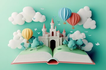 Colorful cityscape drawing on open book