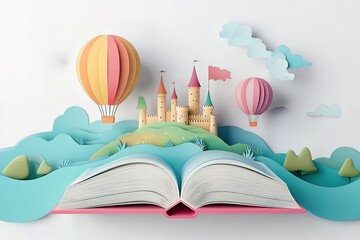 Colorful cityscape drawing on open book