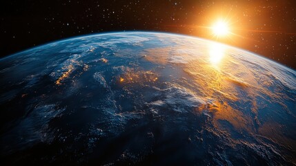 The vast planet glows softly as sunlight breaks over the horizon, revealing its beauty