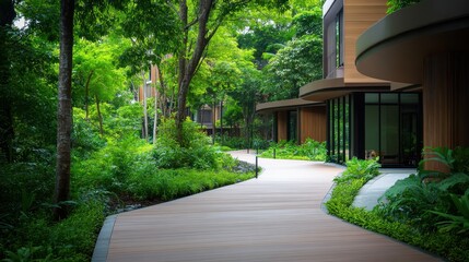 Fototapeta premium Tranquil Residential Oasis with Modern Homes and Lush Greenery