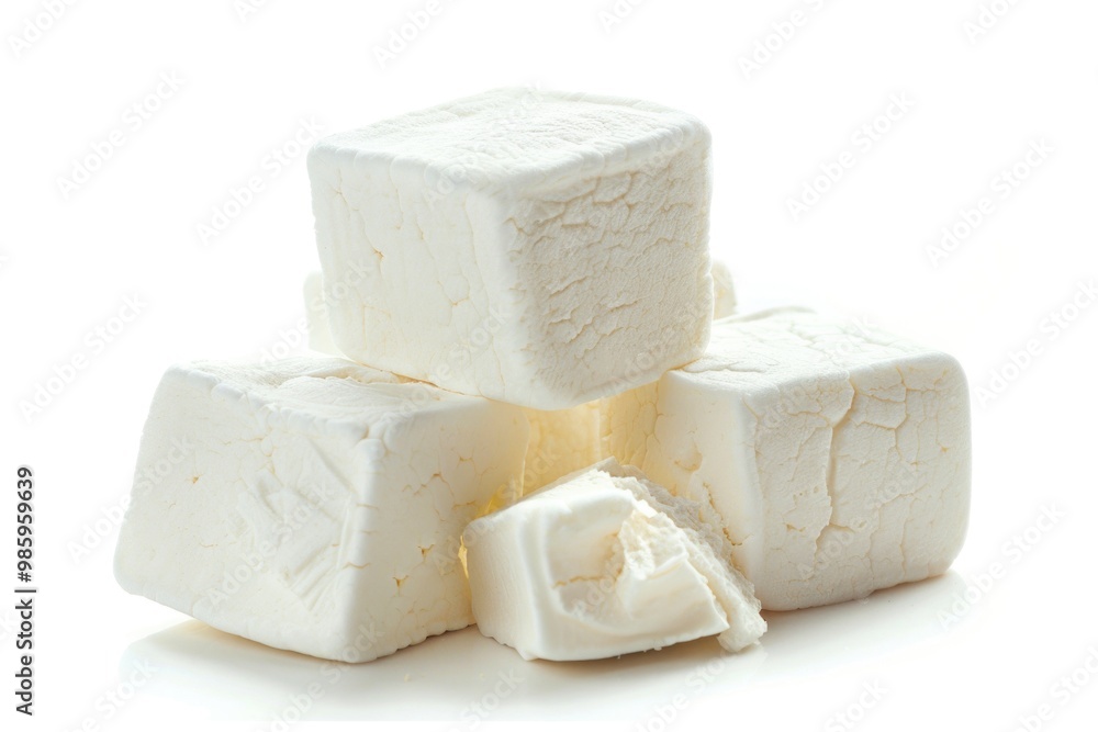 Poster a stack of marshmallows on a clean, white surface
