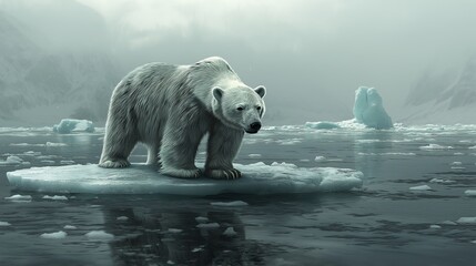 Polar bear standing on floating ice in Arctic waters