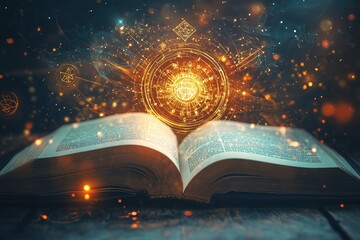 Yellow lights and sparkles coming from an open book