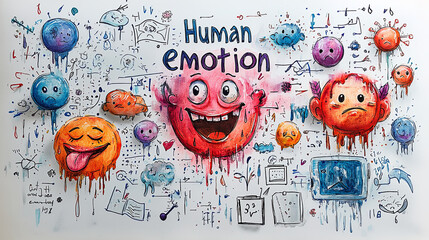 Colorful hand-drawn illustration depicting various human emotions