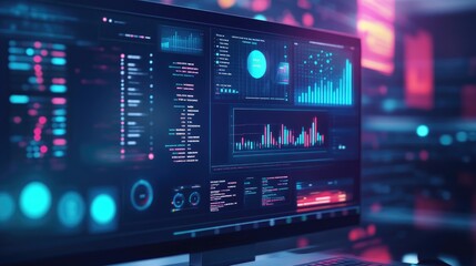 a computer and dashboard for data business analysis and Data Management System, Customers database, gather information to report, Data science technology and digital marketing icons
