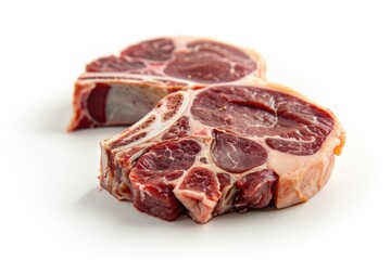Obraz premium Two pieces of raw meat on a white surface