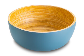 Closeup view of empty single gray wooden bowl isolated on white background with clipping path.