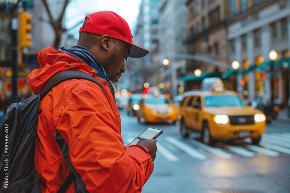 Poster a person checking their phone in a casual setting