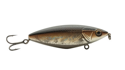 This detailed fishing lure resembles a small fish, featuring various colors and lifelike textures, perfect for attracting a variety of fish during freshwater fishing.