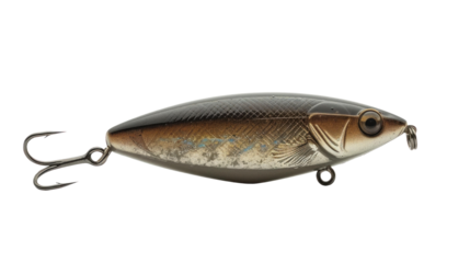 This detailed fishing lure resembles a small fish, featuring various colors and lifelike textures, perfect for attracting a variety of fish during freshwater fishing.