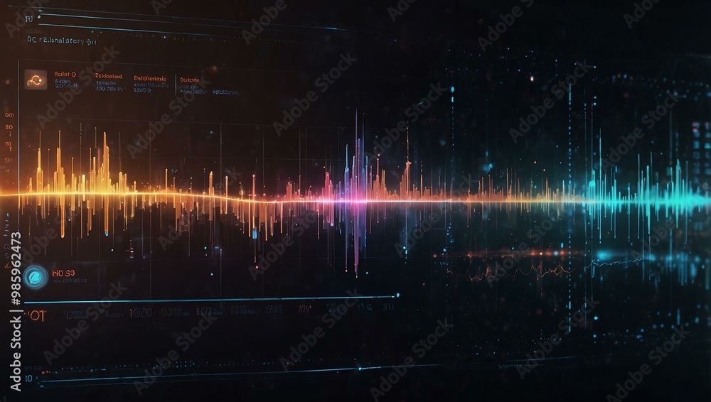Poster futuristic user interface with glowing data points.