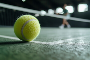 Baseline Precision, a tennis player in action on the court, the lines of the court directing attention to the ball. 
 Generative AI.