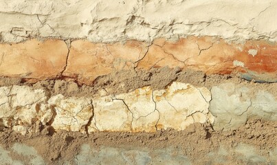Fototapeta premium Cracked and layered earth with sand.