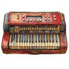 Vintage Accordion with Worn Keys and Rustic Appeal