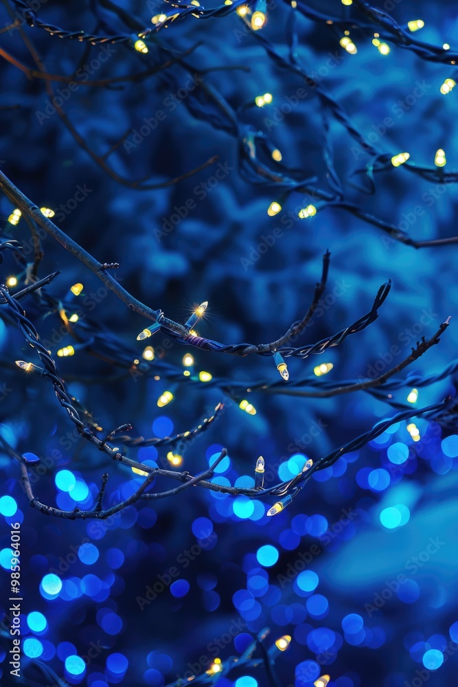 Poster A cluster of colorful lights adorn a tree branch, perfect for decorating during holidays or special events