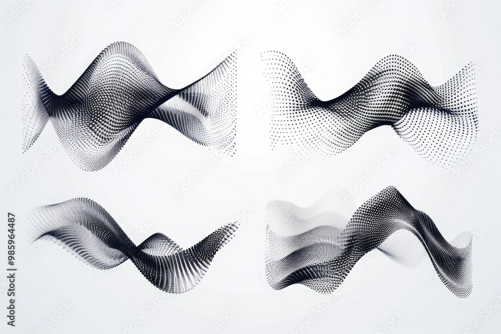 Poster a set of four abstract wave lines