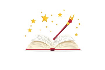 Open book in autumn leaves. Vintage style book illustration for design, print or background. Watercolor education, school design
