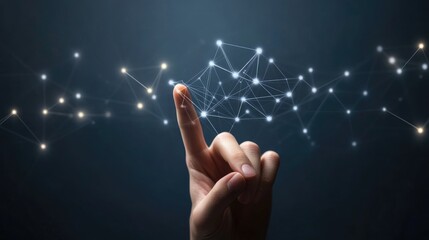 Human hand pointing to connect network, internet communication, wireless connection technology