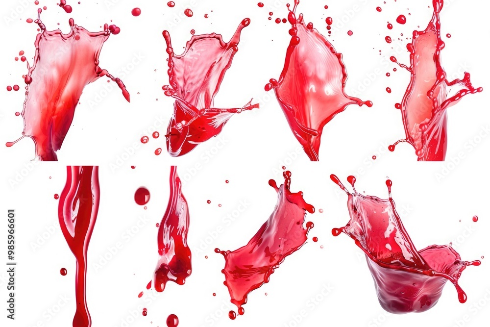 Poster A close-up photo of a red liquid splashing and spreading on a surface