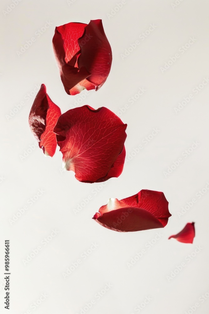 Poster a bunch of red flowers suspended in mid-air, ideal for use in illustrations and designs where whimsy