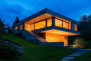 Modern Residence with a Combination of Wood, Concrete, and Glass Materials