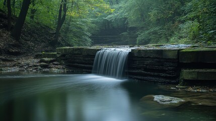Wilderness Serenity: Lush Forest Surrounds a Rocky Riverbed Bridge